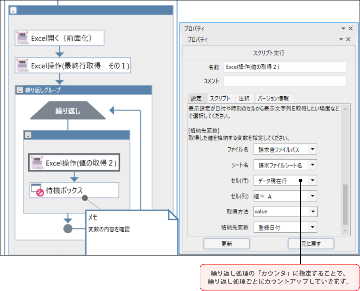 表（リスト）形式を読み書きする際の繰り返し処理の動作